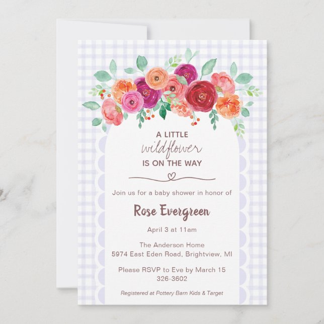 Invitation 005 Iris Violet Aquarelle Fête Prénatale Fleur Sau (Devant)