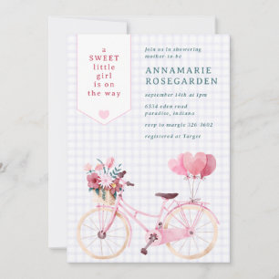 Invitation 005 Iris Violet Douce Fleur Fille Vélo Baby Shower