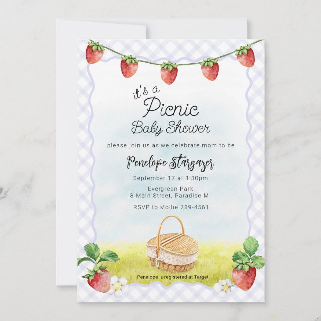 Invitation 005 Iris Violet Fraise Pique-nique Baby Shower (Devant)