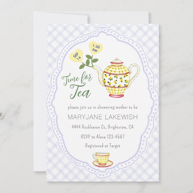 Invitation 005 Iris Violet Mignon Gingham Thé Party Baby Show (Devant)