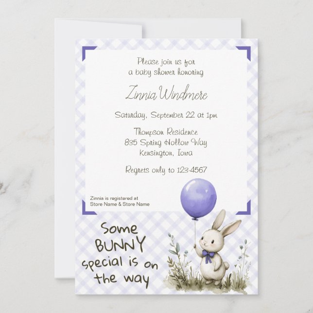 Invitation 005 Iris Violet • Some Bunny Special Baby Shower (Devant)