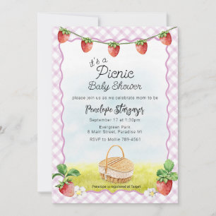 Invitation 006 Fête Prénatale Bébé Pique-Nique Fraise Violet 
