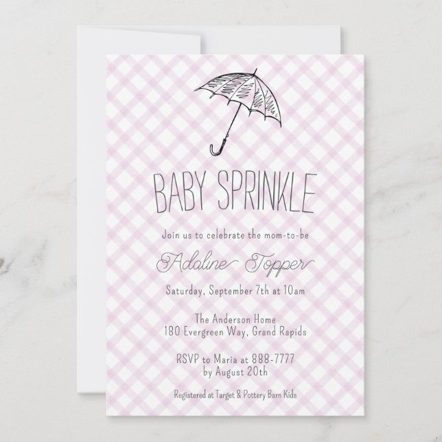 Invitation 006 Parapluie Moderne Gingham Bébé Sprinkle (Devant)