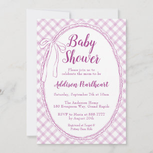 Invitation 006 Vin Pourpre Dentelle Héritage Gingham Baby Sho