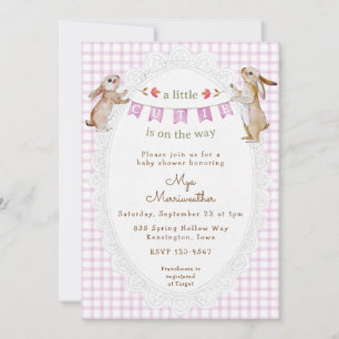 Invitation 006 Vin Pourpre Doux Lapin Gingham Baby Shower