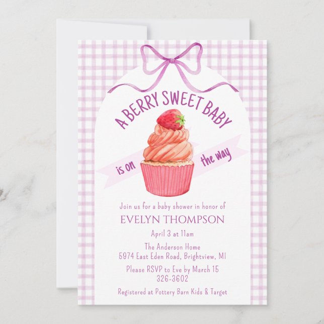 Invitation 006 Wine Purple Berry Sweet Strawberry Baby Shower (Devant)