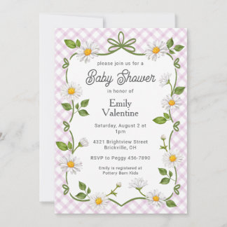 Invitation 006 Wine Purple Floral Daisy Plaid Baby Shower