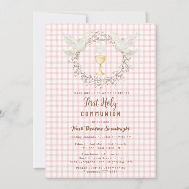 Invitation 007 Colombe Rouge & Calice Gingham Première Commun (Devant)