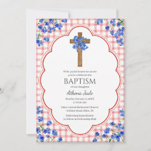 Invitation 007 Fleur de rouille rustique croix design baptême