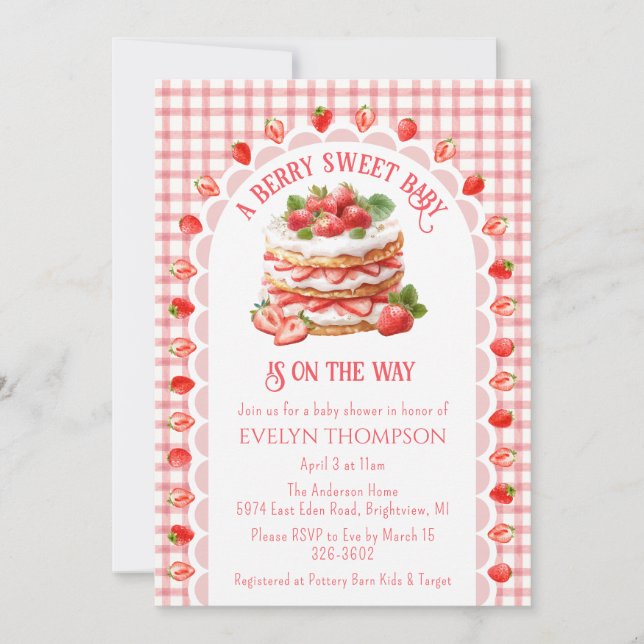 Invitation 007 Red Gingham Strawberry Shortcake Baby Shower (Devant)