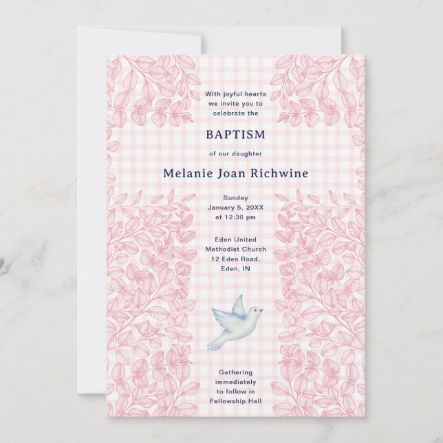 Invitation 008 Blush Dove Botanique Croisillon Baptême (Devant)