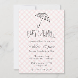 Invitation 008 Blush Parapluie Moderne Gingham Baby Sprinkle