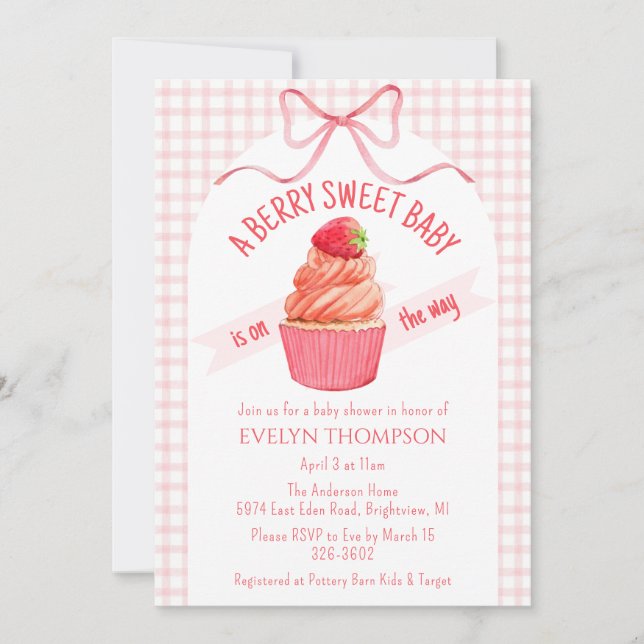 Invitation 008 Blush Pink Berry Sweet Strawberry Baby Shower (Devant)