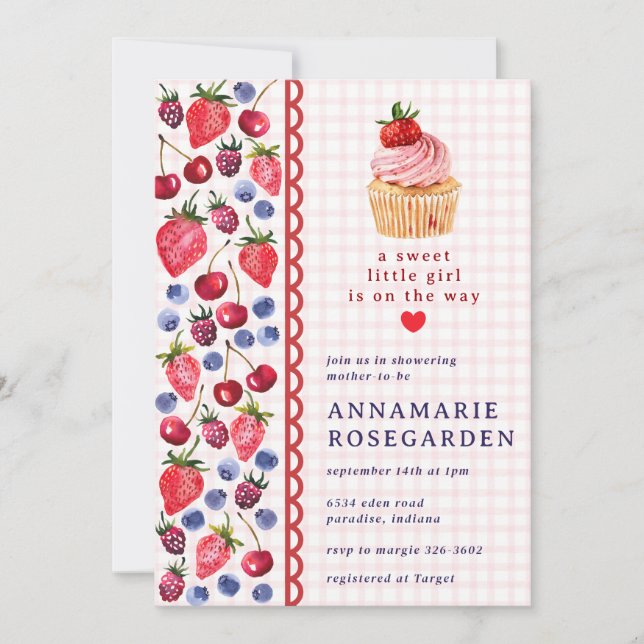 Invitation 008 Rose Pâle Baie Patch Cupcake Baby Shower (Devant)