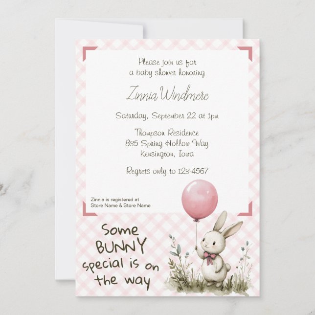 Invitation 008 Rose Pâle • Fête de Bébé Some Bunny Spécial (Devant)