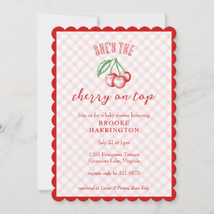 Invitation 008 Rose Poudré Cerise sur le Gingham Fête Prénata