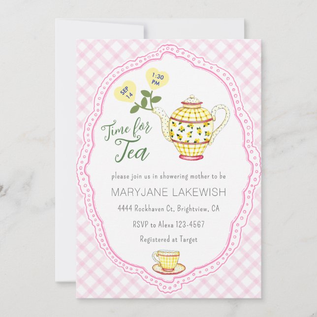 Invitation 009 Baby Shower Fuchsia Mignardise Gingham Thé dan (Devant)