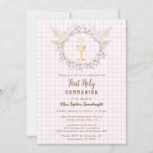 Invitation 009 Fuchsia Dove & Chalice Gingham Première Commun