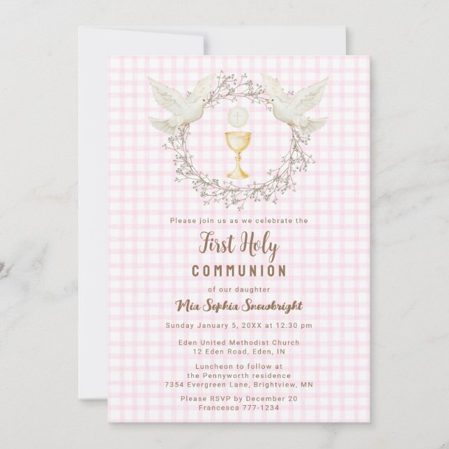 Invitation 009 Fuchsia Dove & Chalice Gingham Première Commun (Devant)