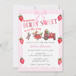 Invitation 009 Fuchsia Gingham Baie Douce Fête de Bébé Ferme