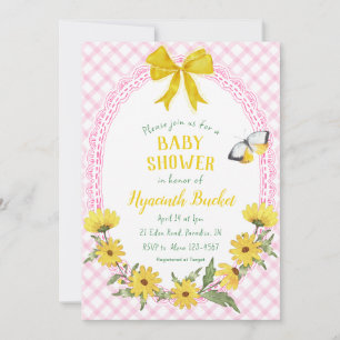 Invitation 009 Fuchsia Jaune Fleur Daisy Ruban Gingham Baby S