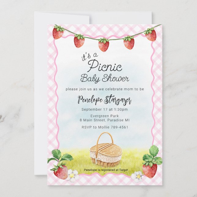Invitation 009 Fuchsia Rose Fête Enfantine Naissance Bébé Fil (Devant)
