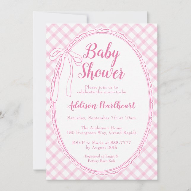 Invitation 009 Rose Fuchsia Broderie Anglaise Vichy Bébé Nais (Devant)