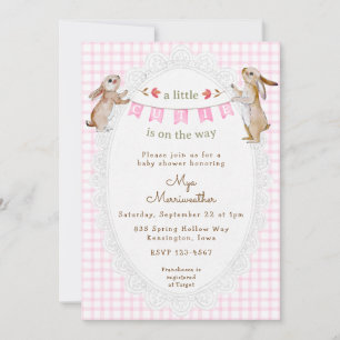 Invitation 009 Rose Fuchsia Doux Lapin Gingham Baby Shower
