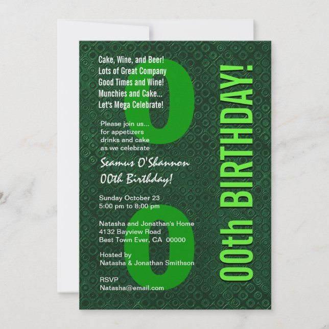 Invitation 00e anniversaire moderne Green Metallic V001 (Devant)