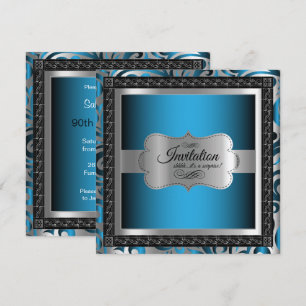 Invitation 00ème Anniversaire Surprise Métalisé Bleu & Arge