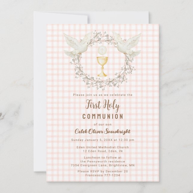 Invitation 011 Calice Gingham Terracotta Première Communion (Devant)