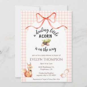 Invitation 011 Écureuil en terre cuite Gingham Fête de Naissa