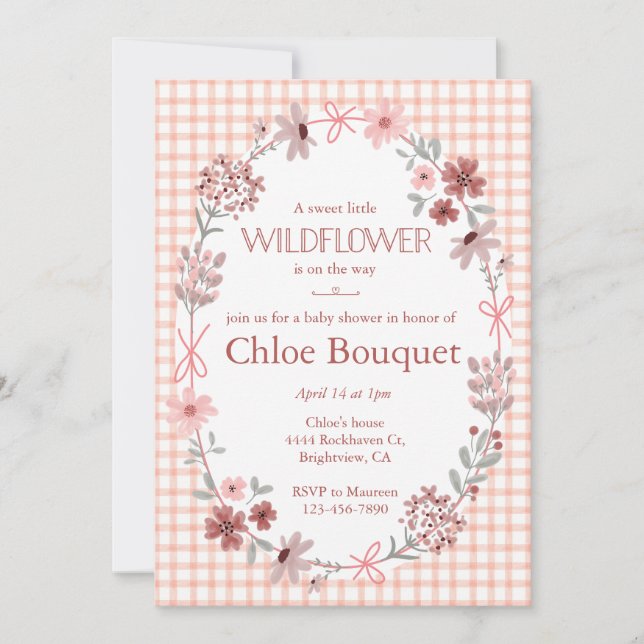 Invitation 011 Fleur de Terracotta Ruban Gingham Baby Shower (Devant)