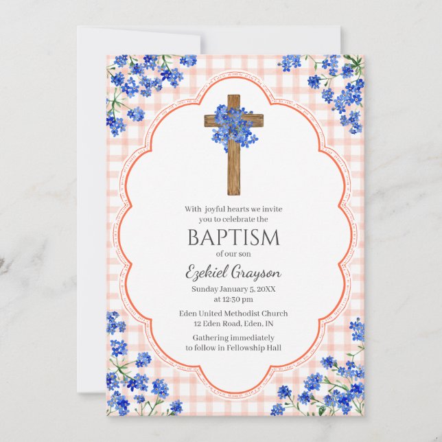 Invitation 011 Fleur de terre cuite Croix rustique Design Bap (Devant)