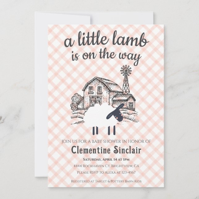 Invitation 011 Terracotta Little Lamb Farm Plaid Baby Shower (Devant)