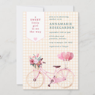 Invitation 012 Cuivre Douce Fleur Fille Vélo Baby Shower