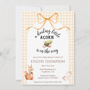 Invitation 012 Mignon Écureuil Cuivre Gingham Baby Shower