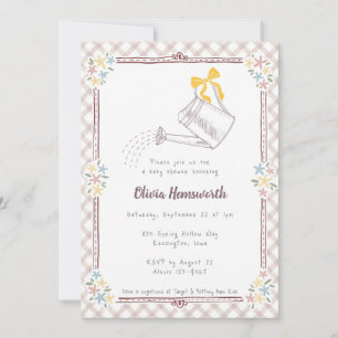 Invitation 013 Arrosoir à gingham chocolat Baby Shower