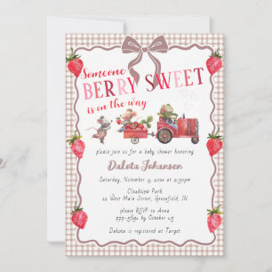 Invitation 013 Baby Shower Ferme Sucrée Baies Gingham Chocola