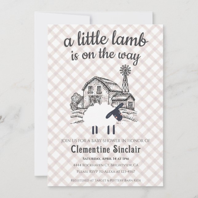 Invitation 013 Chocolate A Little Lamb Farm Plaid Baby Shower (Devant)