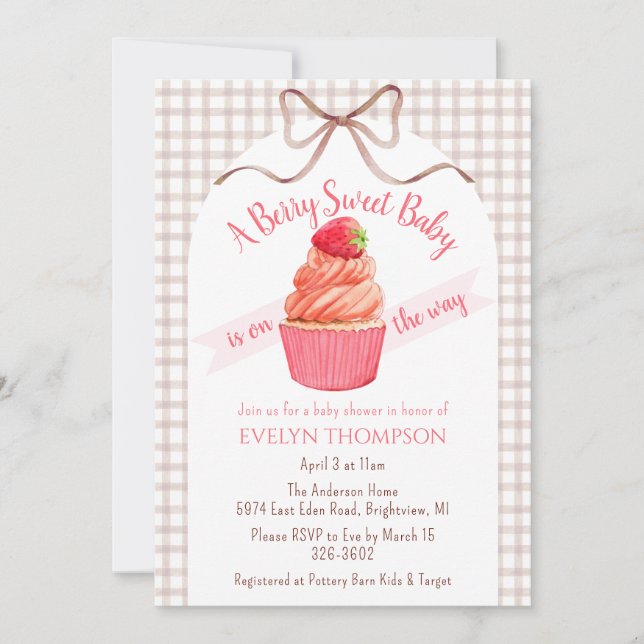 Invitation 013 Fête Prénatale Chocolat Cerise Douce Bébé Fill (Devant)