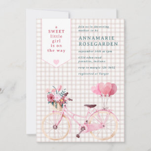 Invitation 013 Fille au vélo au chocolat sucré floral Baby Sh