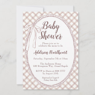 Invitation 013 Gingham Dentelle Héritage Chocolat Baby Shower
