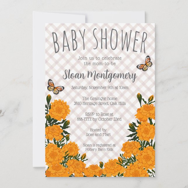 Invitation 013 Marigold Marron Chocolat Papillon Baby Shower (Devant)