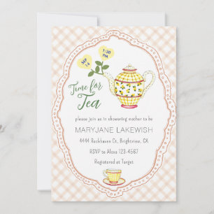 Invitation 014 Baby Shower Tea Party Gingham au lait Chou tou