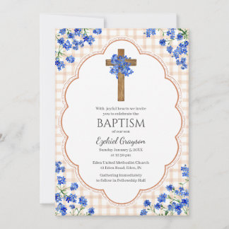 Invitation 014 latte Fleurir Croix rustique Design Baptême