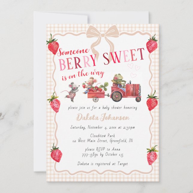 Invitation 014 Latte Gingham Baie Douce Ferme Baby Shower (Devant)