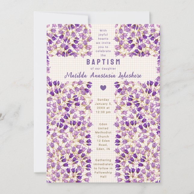 Invitation 014 Latte Vitrail Jardin Gingham Baptême (Devant)