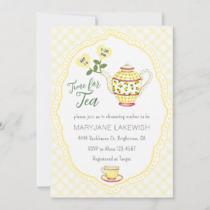 Invitation 015 Baby Shower Tea Party au vichy citron adorable