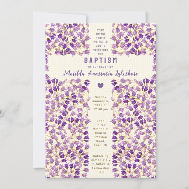 Invitation 015 Baptême au jardin en gingham vitrail citron (Devant)